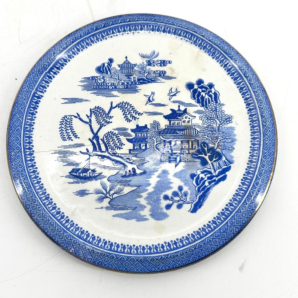 Antique C.T.M. Ford Pottery Blue Willow Transferware Plate Trivet 7" Chinoiserie - Picture 6 of 7